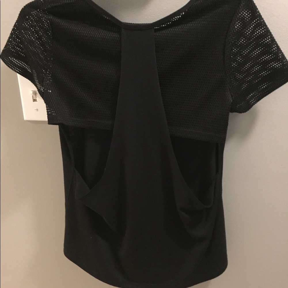 Black, open back, mesh sleeve T-shirt